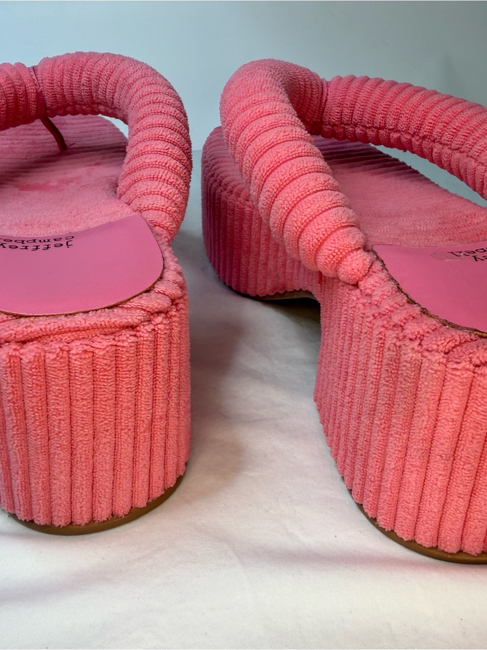 Jeffery Campbell Pink Platform Thong Sandals |Barbiecore Ripped Corduroy Slides - Picture 7 of 8